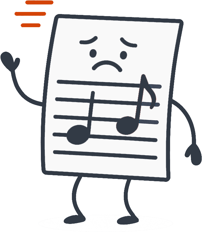 Sad sheet music character
