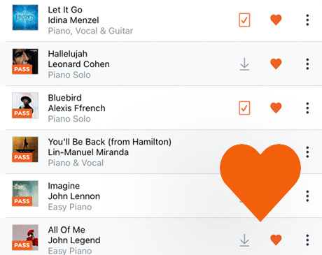 Click the heart to favorite and save songs